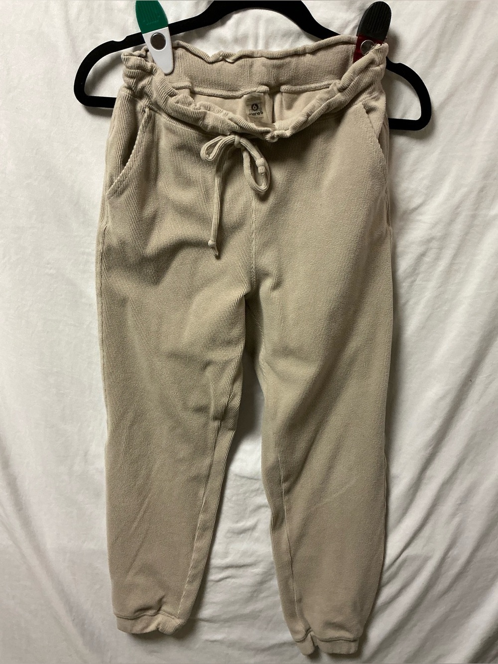 Mono B Neutral Ribbed Drawstring Joggers - Light Beige